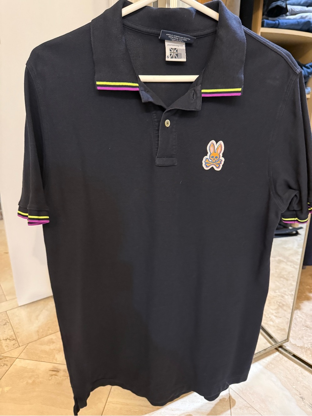 Psycho Bunny Men’s navy Polo with Neon Trim